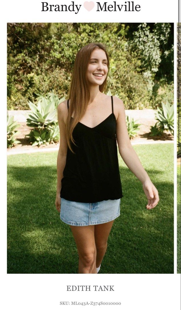 Brandy Melville John Galt Edith Tank Black (Category: Sleeveless) located in Paranaque City. Submitted by consumptionqueen18 (Listing ID 1469699546, Image 1). Description: rfs : i dont suit plunging tops.