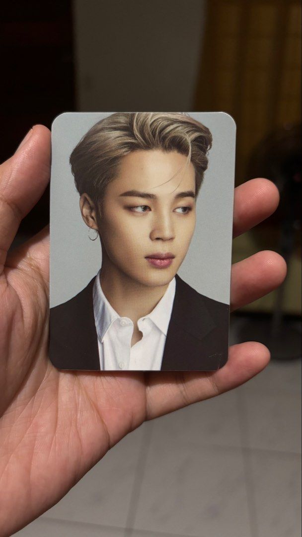 BTS Jimin D'icon Photocard (Category: K-Wave Merchandise) located in Quezon City. Submitted by blvdnights (Listing ID 1469715230, Image 1). Description: - Official BTS D'icon Jimin photocard - Front: Jimin in a sleek black suit and white shirt - Back: Purple printed name, gold signature, and D'icon logo - Material: Standard thick card stock with rounded corners - 100% official and authentic merch.