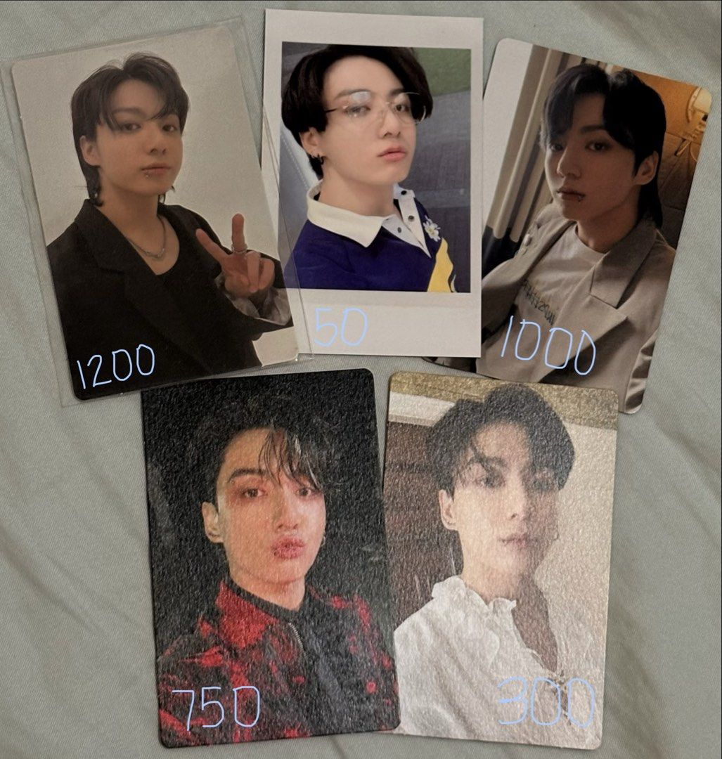 BTS Jungkook Photocards Set (Category: K-Wave Merchandise) located in Marikina City. Submitted by hhhcimtrash (Listing ID 1469685061, Image 1). Description: wts lfb ph ⋆⭒˚｡⋆ bts jungkook photocard set ₱3,300 • selling as set only! • mint, onhand • golden live sealed • x sensi • payo -`♡´- jk koo kook pc pcs photocard vamp boba wvj 3d noot kooligan arirang bangtan weverse fofo photofolio ssg jpfc ld lucky draw pob r1 r2 mop: gcash, maribank, maya 