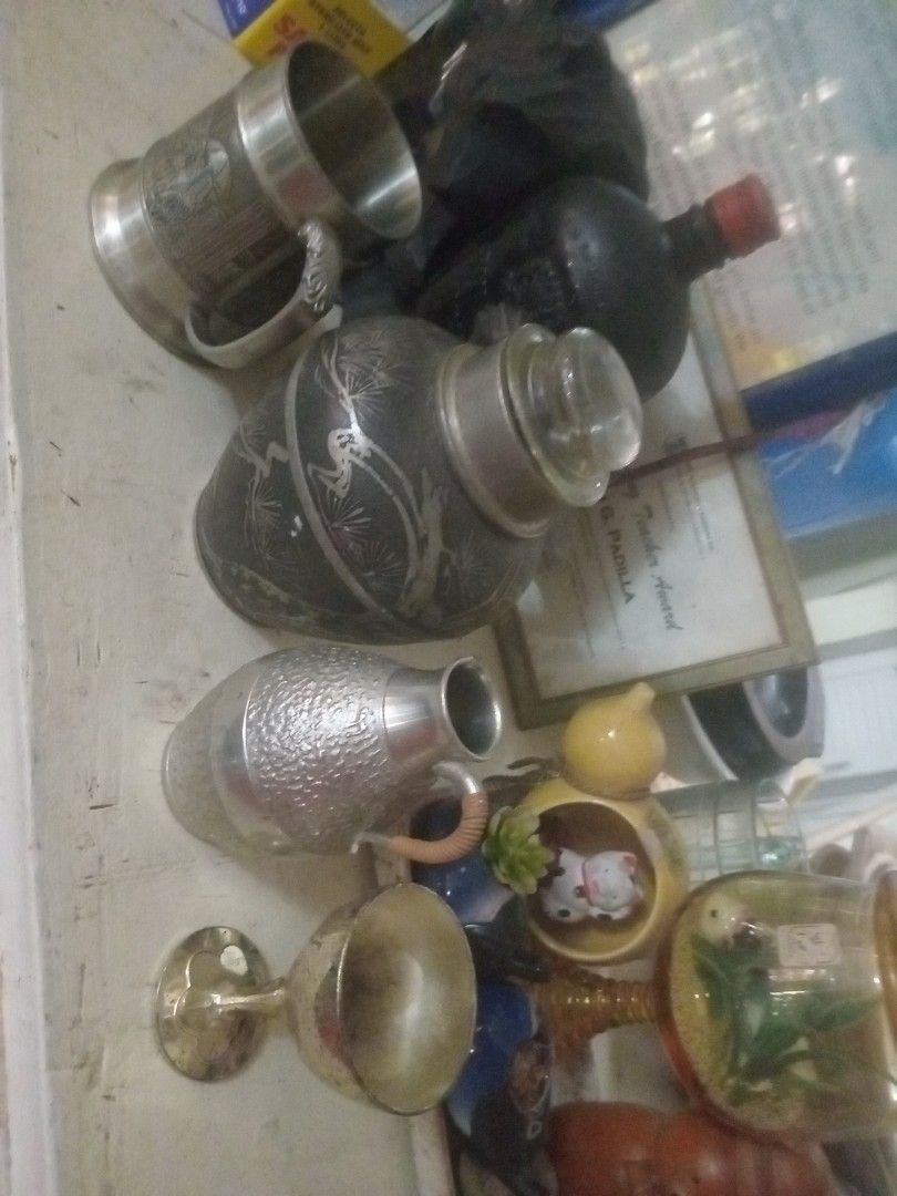 Bundle Vintage pewter collection for your needs (Category: Other Kitchenware & Tableware) located in Manila. Submitted by padillahe35291 (Listing ID 1469598358, Image 1). Description: 7x6 dia.tea cuddy mug with embossed design and teapot with cup.