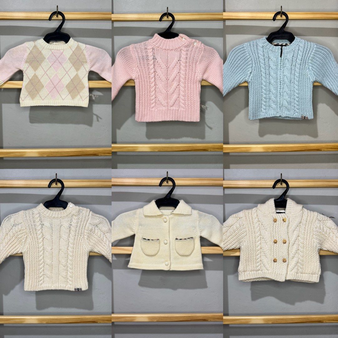 BURBERRY kids knitted (Category: Babies & Kids Fashion) located in Valenzuela. Submitted by thriftynanay88 (Listing ID 1469654038, Image 1). Description: Size 0-12m (petite if 12m) Needs washing 300 each.