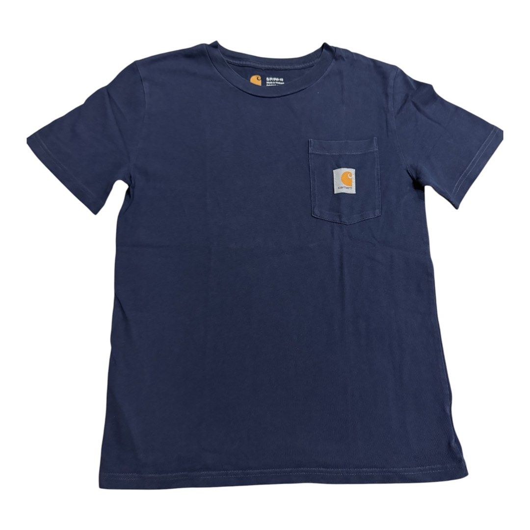 Carhartt navy shirt (Category: Babies & Kids Fashion) located in Lipa City. Submitted by lifestyled (Listing ID 1469636926, Image 2). Description: Carhartt Navy Top Size 8-10 Aa- 17.5” L- 21” Color rate 8/10 💯 Authentic.