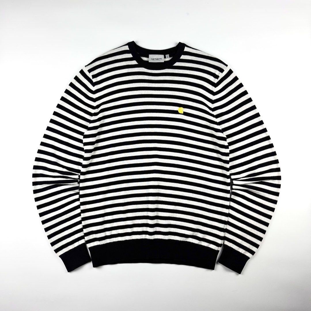 Carhartt WIP Barkley Knit Sweater (Category: Coats, Jackets and Outerwear) located in Puerto Princesa. Submitted by terdsthrift (Listing ID 1469714848, Image 2). Description: Carhartt WIP Barkley Knit Sweater Size: Medium Width: 21.5 Length: 27.5 In Excellent Condition Good as New / No Issue - Features the signature yellow Carhartt logo on the chest. - Crewneck style with ribbed cuffs and hem. - Made from 100% cotton. - Ideal for casual and every