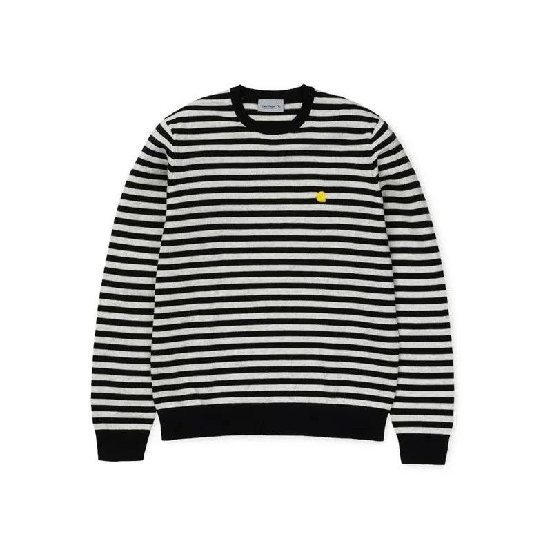 Carhartt WIP Barkley Knit Sweater (Category: Coats, Jackets and Outerwear) located in Puerto Princesa. Submitted by terdsthrift (Listing ID 1469714848, Image 1). Description: Carhartt WIP Barkley Knit Sweater Size: Medium Width: 21.5 Length: 27.5 In Excellent Condition Good as New / No Issue - Features the signature yellow Carhartt logo on the chest. - Crewneck style with ribbed cuffs and hem. - Made from 100% cotton. - Ideal for casual and every