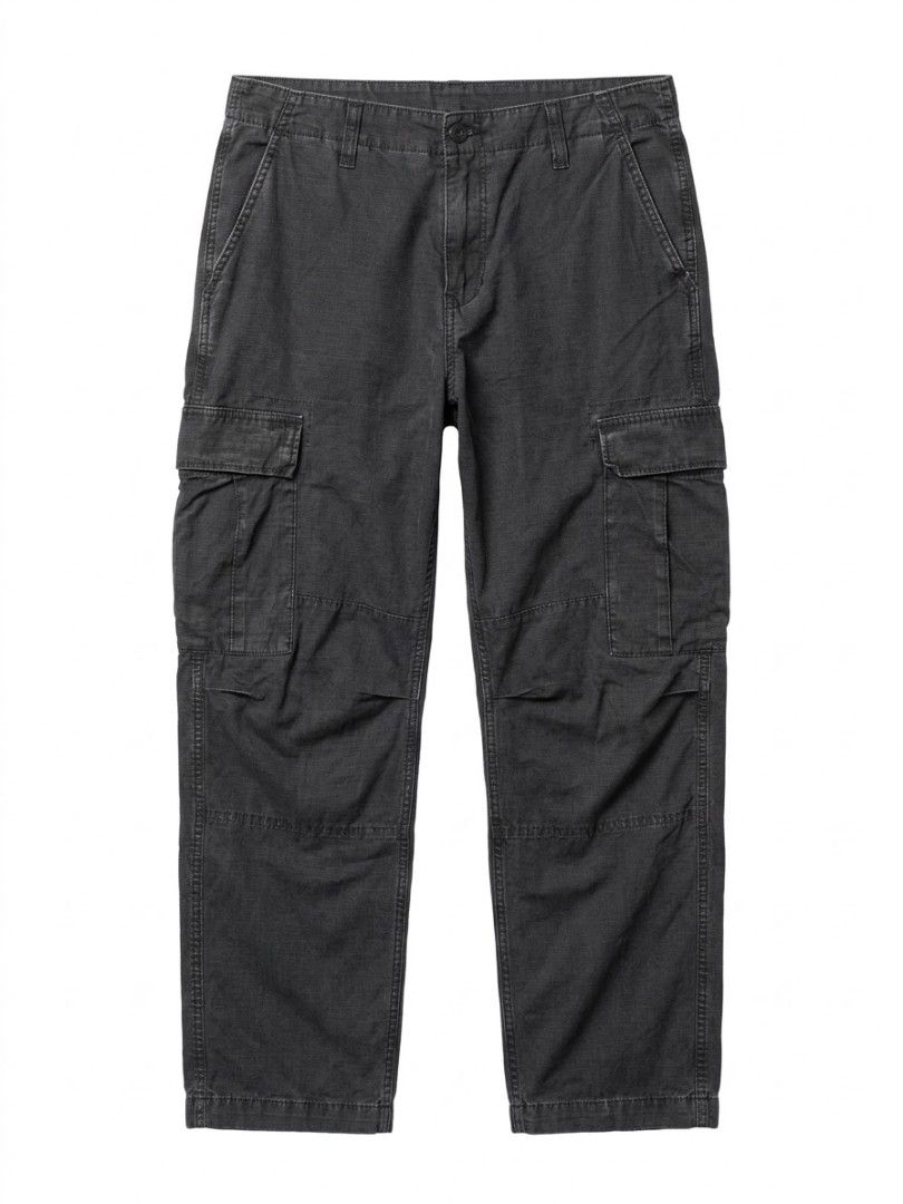 Carhartt WIP Regular Cargo Pant Dark Grey (Category: Jeans) located in Manila. Submitted by fiercehorse-60ca (Listing ID 1469598782, Image 1). Description: - Brand: Carhartt WIP - Style: Regular Cargo Pants - Color: Dark Grey - Material: Durable Ripstop Fabric - Size: 33 x 32 - Origin: Made in Tunisia - Features: Multiple utility pockets, reinforced knee panels, rear seat patch, and button fly closure - Branding: Iconic woven square Carhartt logo