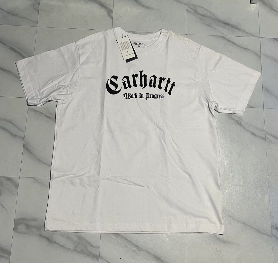 Carhartt Work in Progress Script T-Shirt White XL (Category: Tshirts & Polo Shirts ) located in Cavite. Submitted by christianzuuu (Listing ID 1469739896, Image 1). Description: - Brand: Carhartt WIP - Item: Script T-Shirt - Color: White with bold black chest lettering - Size: XL - Material: 100% cotton (Made in Bangladesh) - Condition: Brand new, unworn with original tags attached.