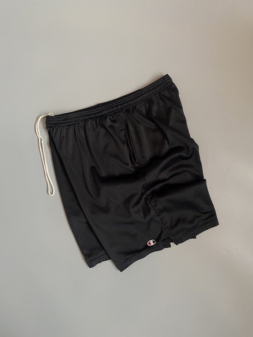 Champion Authentic Black Mesh Shorts Size L (Category: Shorts) located in Cavite. Submitted by awuuu27 (Listing ID 1469575219, Image 1). Description: CH@MPI0N Jersey Shorts 💎 DIMES: Width-freewaist/Length-20/Leg Opening-13/Thigh-14 CONDITION: 9/10 COLOR RATE: 9/10 ISSUE: lacestreetwear.