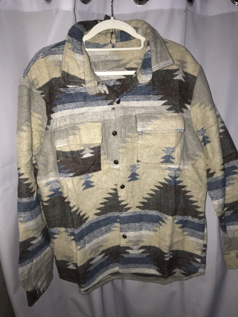 ChArmpkR Men's geometric/Aztec pattern long sleeve button up shirt jacket (Category: Coats, Jackets and Outerwear) located in Baguio. Submitted by laniakeah (Listing ID 1469633539, Image 2). Description: .