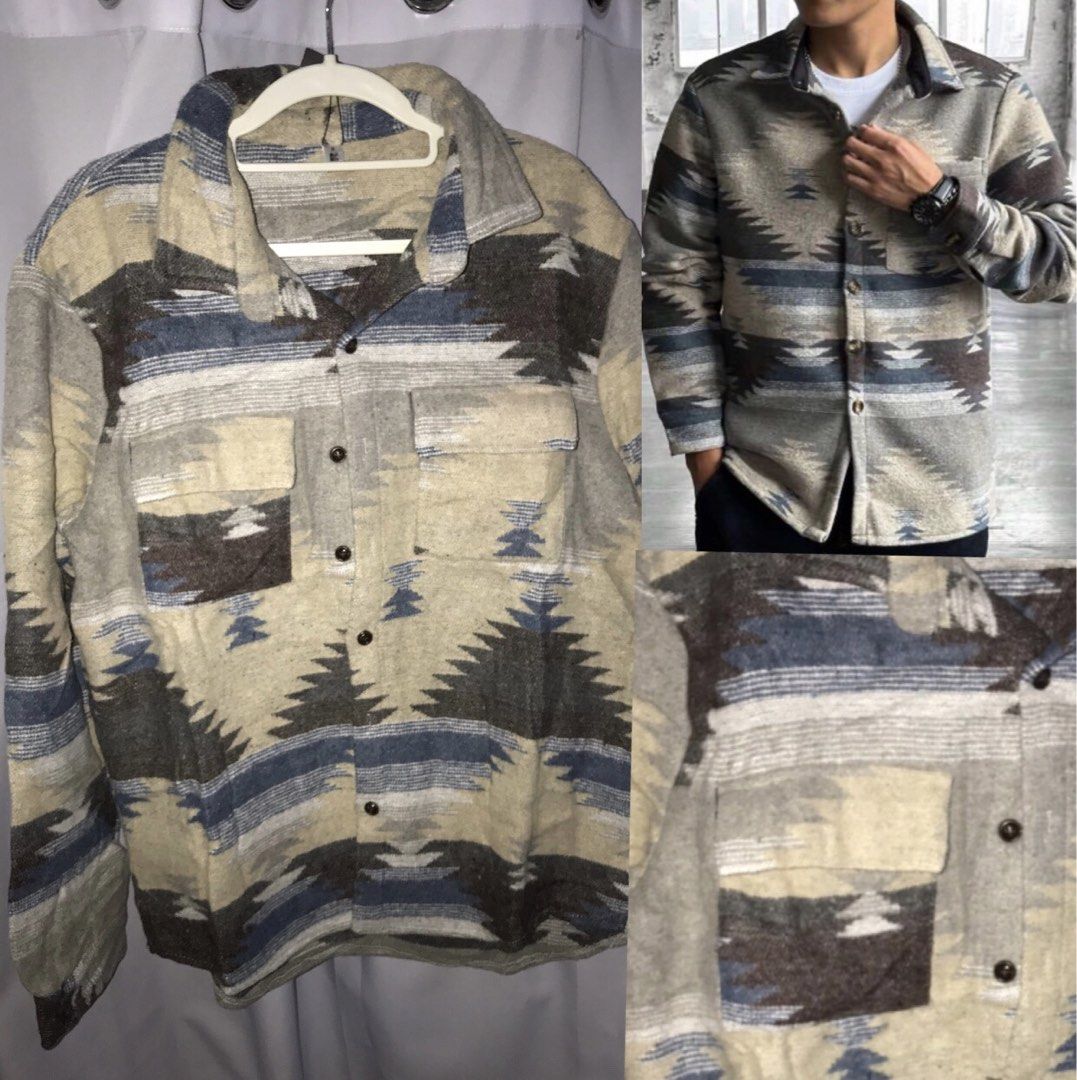 ChArmpkR Men's geometric/Aztec pattern long sleeve button up shirt jacket (Category: Coats, Jackets and Outerwear) located in Baguio. Submitted by laniakeah (Listing ID 1469633539, Image 1). Description: .