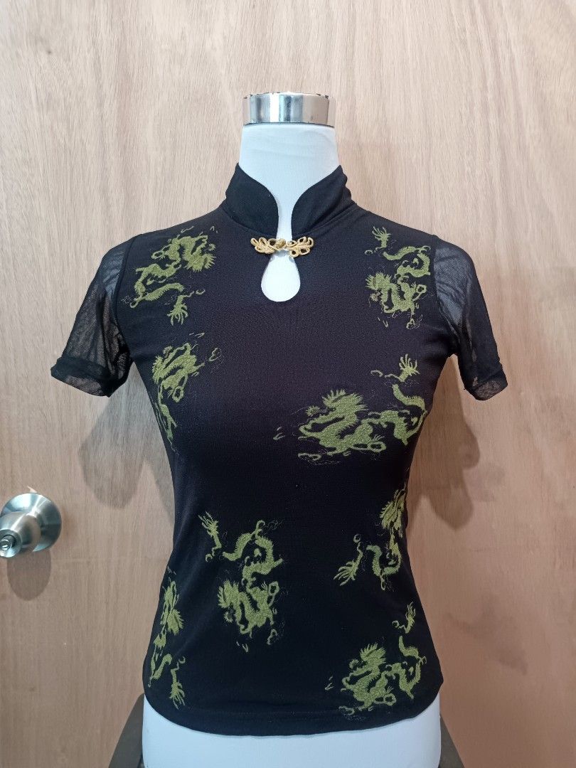 Chinese style y2k dragon mesh top (Category: Shirts) located in Davao. Submitted by mln-boutique (Listing ID 1469573424, Image 2). Description: size - m good condition mesh.