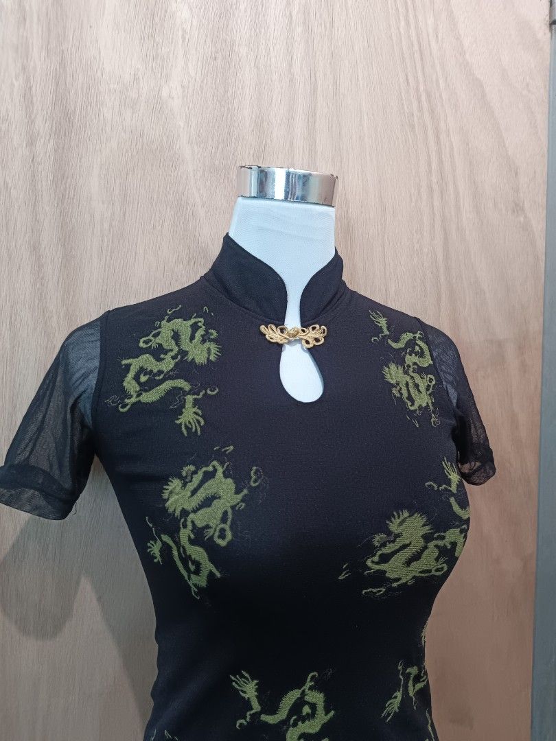 Chinese style y2k dragon mesh top (Category: Shirts) located in Davao. Submitted by mln-boutique (Listing ID 1469573424, Image 3). Description: size - m good condition mesh.