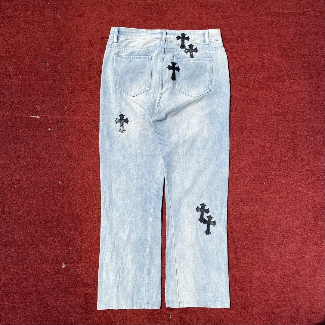 Chrome Hearts Cross Patch Jeans - Light Wash Wide Leg (Category: Jeans) located in Lucena. Submitted by outer_space_ (Listing ID 1469713532, Image 3). Description: .