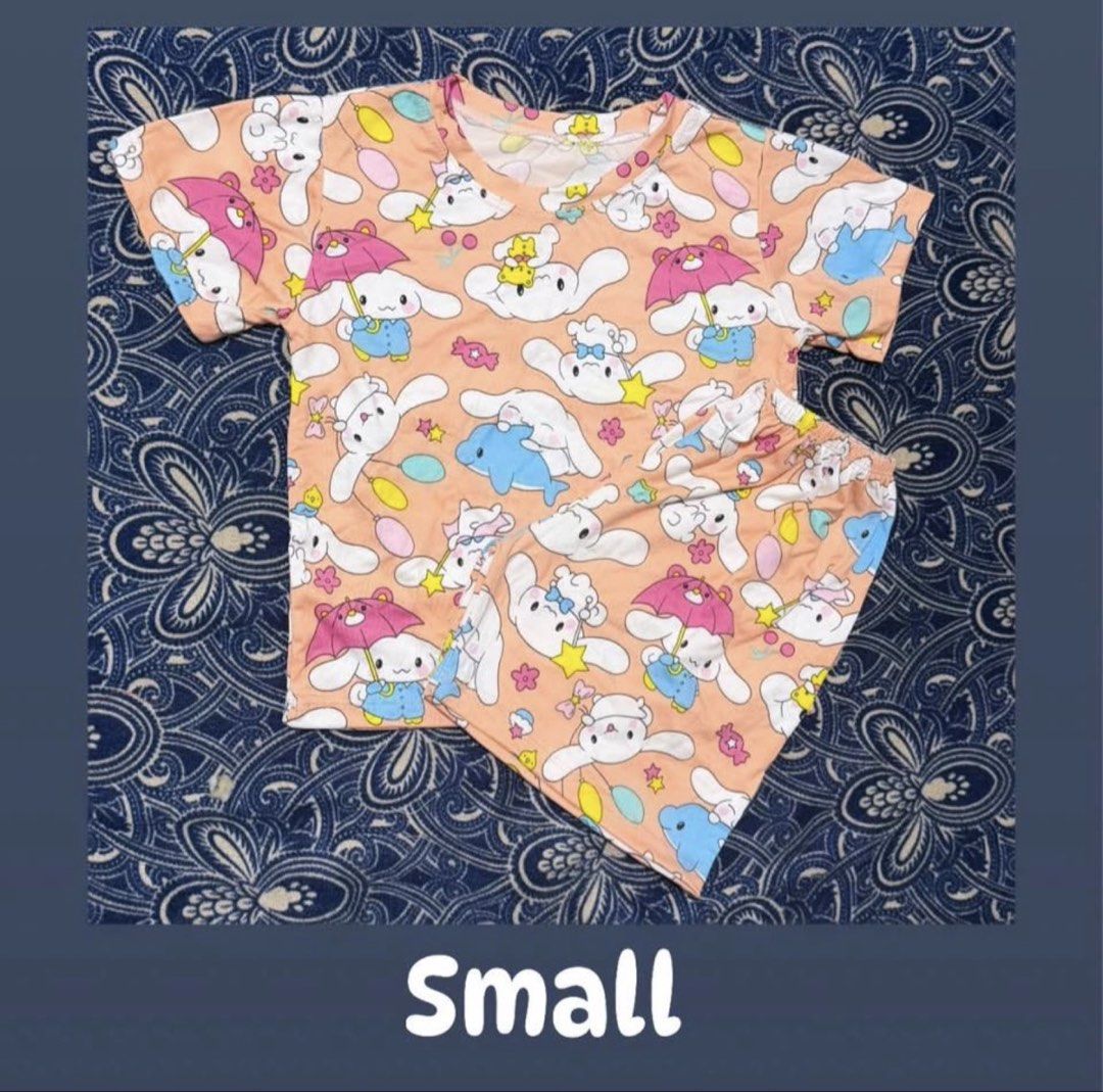 Cinnamoroll Cute Pajama Set Size Small (Category: Sets or Coordinates) located in Pasig City. Submitted by revieconde (Listing ID 1469752981, Image 1). Description: - Cute Cinnamoroll sleepwear set (short sleeve top and matching shorts) - Sweet peach pink base with fun pastel print featuring dolphins, umbrellas, and characters - Size: Small - Material: Ultra-soft, breathable cotton for maximum comfort at home - Care: Easy machine wash.