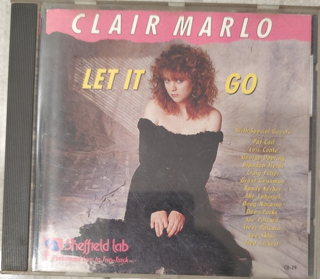 Clair Marlo Let It Go Sheffield Lab CD (Category: CDs & DVDs) located in Valenzuela. Submitted by xjepsx (Listing ID 1469645328, Image 1). Description: - Artist & Title: Clair Marlo - Let It Go - Label / Catalog No.: Sheffield Lab, CD-29 - Recording Quality: Exceptional live-to-two-track audiophile master - Featured Musicians: Pat Coil, Luis Conte, Joe Porcaro, Steve Porcaro, and Lee Sklar - Packaging: Standard jewel case - Condition: Great addit