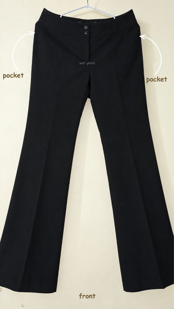 Classic Black Formal Work Pants (Category: Other Bottoms) located in Pasay City. Submitted by azestoreph (Listing ID 1469682021, Image 1). Description: - Color: Solid black - Style: Professional, straight-leg formal slacks - Waist: Mid-rise with dual charcoal-gray buttons and a secure silver hook-and-eye closure - Details: Stitched front crease lines for a sharp, polished look - Pockets: Practical front and back pockets - Perfect for: Office wear