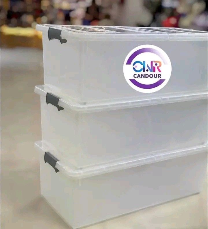 Clear Plastic Storage Container Box with Lid and Latches (Category: Storage Boxes & Baskets) located in Quezon City. Submitted by marecel146 (Listing ID 1469613868, Image 1). Description: - Large rectangular storage box - Stackable design to save space - Secure side latches keep items safe - Semi-transparent material for quick viewing - Sturdy and easy to carry - Ideal for closets, garages, and offices.