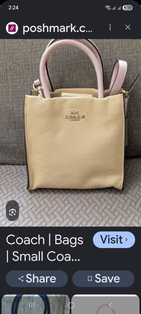 Coach Leather Mini Tote Bag Yellow Pink (Category: Luxury Bags & Wallets) located in Quezon City. Submitted by ruthie3 (Listing ID 1469625137, Image 1). Description: Authentic Mini Cally Crossbody in Colorblock (Vanilla Cream Multi) Issue: no sling strap available - Brand: Coach - Material: Premium pebbled leather - Color: Yellow with contrast pink top handles - Strap: Includes detachable pink shoulder strap - Hardware: Gold-tone with embossed Co