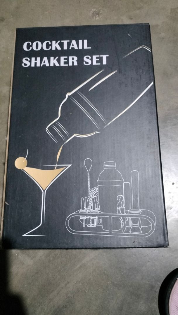 Cocktail Shaker Set with Bamboo Stand and Bar Tools (Category: Food Organization & Storage) located in Caloocan City. Submitted by swift_tripthriftz (Listing ID 1469695091, Image 2). Description: - Complete 10-piece cocktail making kit - Includes stainless steel shaker, muddler, mixing spoon, strainer, liquor pourers, corkscrew, and bamboo display stand - Unboxed and ready to set up your home bar - Perfect for mixing drinks at parties and gatheri