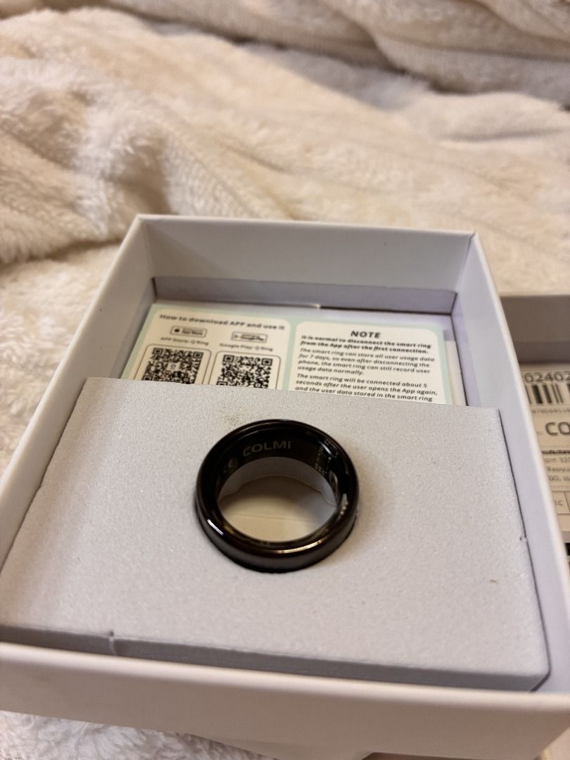 COLMI R02 Smart Ring with Charger, Box & Manual (Category: Rings) located in Caloocan City. Submitted by onlineaholic (Listing ID 1469641989, Image 3). Description: ✨ Sleek, minimalist design 🔌 Includes charger 📦 With original box and manual ⚡ Charging demo shown in the video Condition: Please refer to the actual photos and video for the item's condition. The box has some visible dirt/marks. 📩 Message me if interested!.
