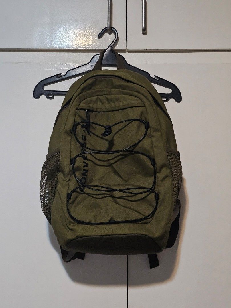 Converse Swap Out Backpack Olive Dark Moss (Category: Backpacks) located in Paranaque City. Submitted by mab.villareal (Listing ID 1469657995, Image 1). Description: Converse Swap Out backpack in an olive or dark moss colorway. Used twice only, original price was over 2000 pesos. Hard to let go, reducing excess backpack collection. Bungee cord system on front with Converse branding. Mesh side pockets and zipped compartments..