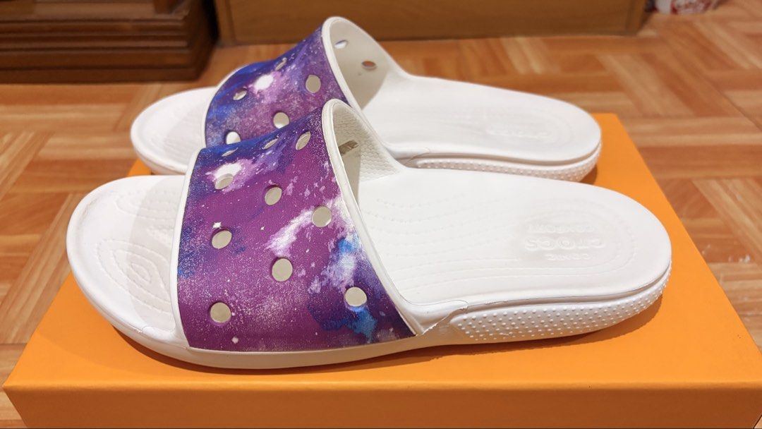 Crocs Slides Taffy Pink Galaxy - M9 (Category: Slippers & Slides) located in Rizal. Submitted by buy.fit.unload (Listing ID 1469619178, Image 2). Description: For Sale Only, No trade! Size M9 Excellent condition Loc: Cardona Rizal.