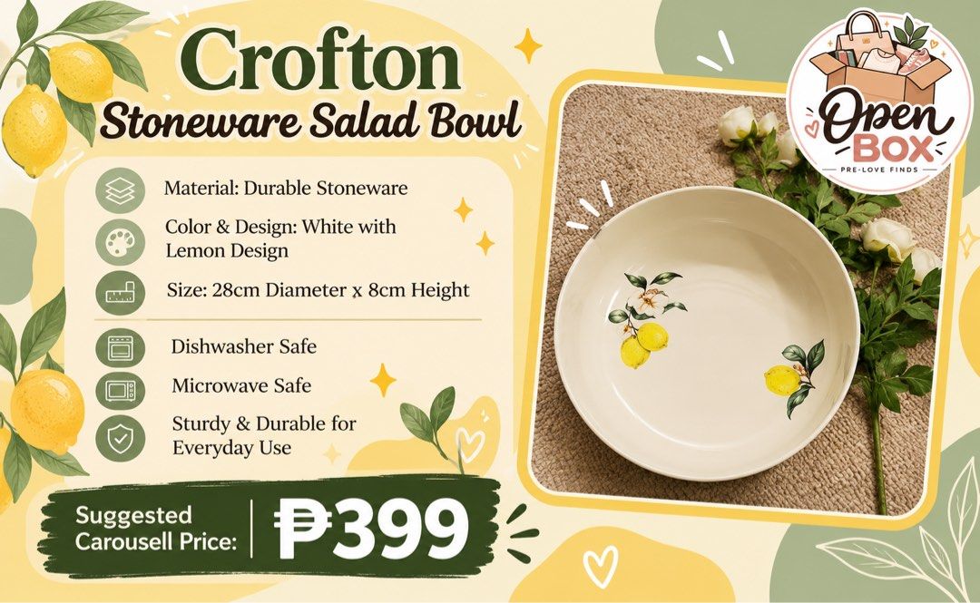 Crofton Stoneware Salad Bowl (Category: Dinnerware & Cutlery) located in Manila. Submitted by free.openboxph (Listing ID 1469588286, Image 1). Description: .