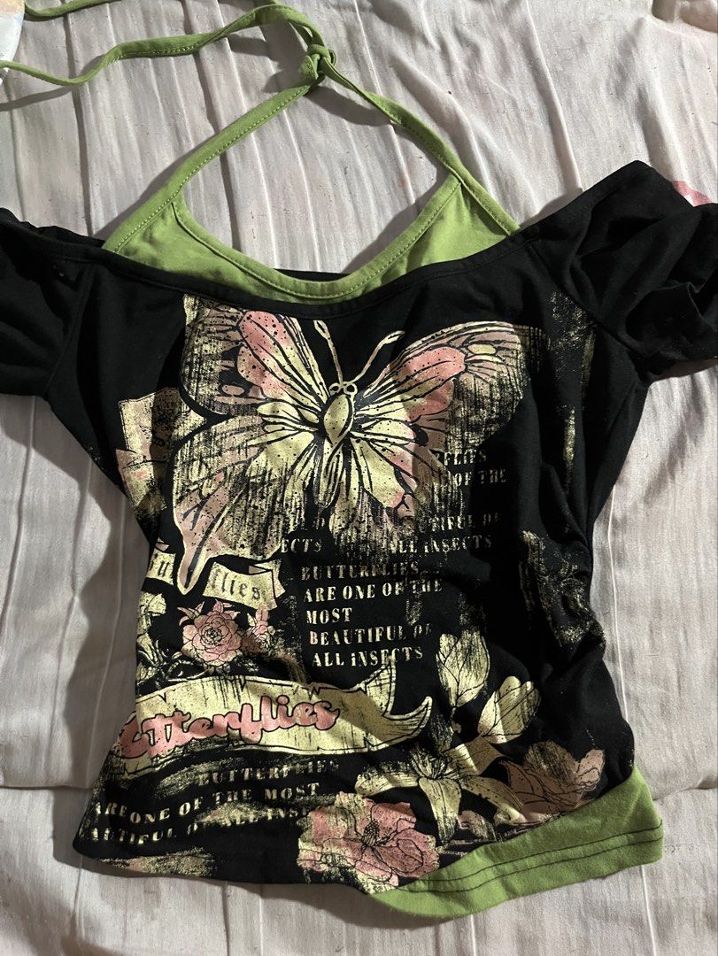 cropped black layered fitted top alt emo grunge y2k butterfly (Category: Shirts) located in Bulacan. Submitted by loves.andkisses (Listing ID 1469695780, Image 2). Description: - No issues - fits xs-s - can do meetups, sjdm .