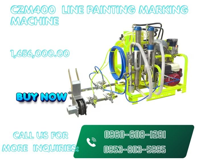 CZM400 Line Painting Marking Machine (Category: Everything Else Others) located in Caloocan City. Submitted by 09051674995 (Listing ID 1469637033, Image 1). Description: ●Engine: Honda GX390 (13hp) ●Paint pump flow rate: 20L/min ●Paint pump type: Double pcs ultar-durable alloy plunger type ●Paint pump control: Combination of variable displacement pump and automatic reciprocating cylinder ●Working pressure: 10-15Mpa ●Max pressure: 25Mpa ●Marking L
