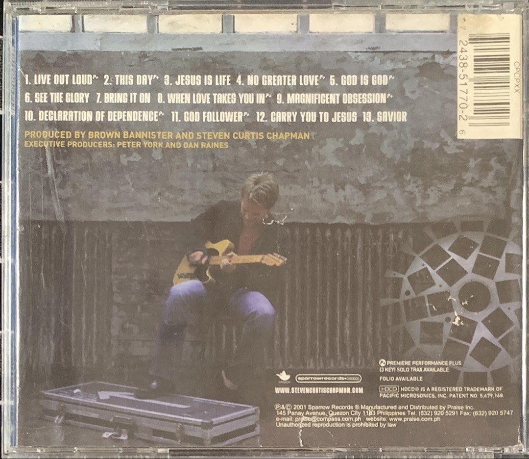 (damaged layout) Steven Curtis Chapman - Declaration CD Album (Category: CDs & DVDs) located in Taguig. Submitted by ahnjr (Listing ID 1469595565, Image 2). Description: - Artist & Album: Steven Curtis Chapman - Declaration (Audio CD) - Release Year & Label: 2001, Sparrow Records - Track Highlights: Includes Live Out Loud, Bring It On, God Is God, and more - Condition - Disc: Plays fine without issues - Condition - Case: Jewel case has visible we