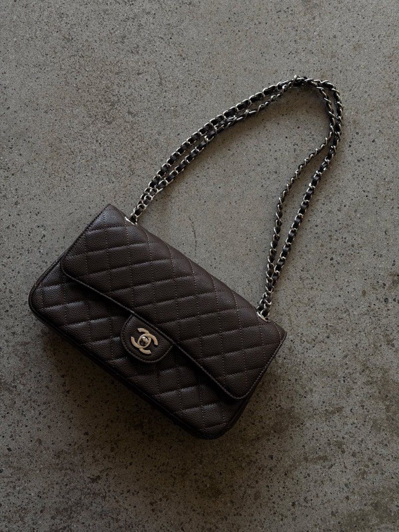 Dark Brown Double Flap in Silver Hardware (Category: Luxury Bags & Wallets) located in Las Pinas. Submitted by vinccid (Listing ID 1469701828, Image 2). Description: ▪️Medium size ▪️Dark Brown choco color ▪️comes with dustbag ▪️silver hardware ▪️no major flaws.