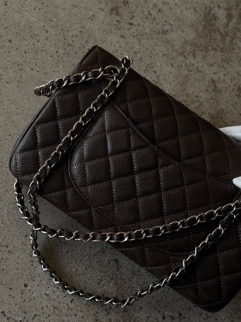 Dark Brown Double Flap in Silver Hardware (Category: Luxury Bags & Wallets) located in Las Pinas. Submitted by vinccid (Listing ID 1469701828, Image 3). Description: ▪️Medium size ▪️Dark Brown choco color ▪️comes with dustbag ▪️silver hardware ▪️no major flaws.