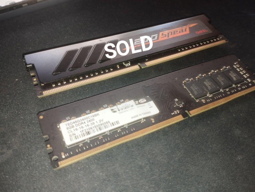 DDR4 2400MHZ RAM (Category: Computer Parts) located in Paranaque City. Submitted by trion.hx (Listing ID 1469689264, Image 1). Description: 8gb DDR4 RAM 2400MHZ FOR DESKTOP - 1100 each 4GB DDR4 RAM 2400MHZ FOR DESKTOP - 550 each Note: This parts are working and pulled out lang dahil nag upgrade na nang ram sa compshop..