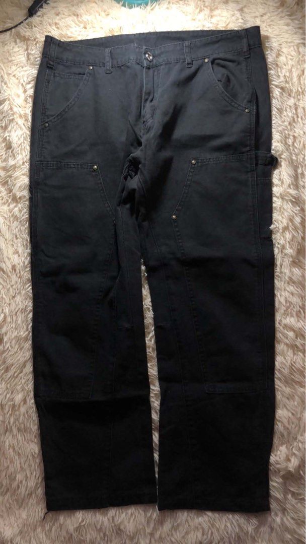 Dickies (Repatch only) Black Double Knee Carpenter Work Pants (Category: Jeans) located in Maria Aurora. Submitted by kylerikathriftshop101010 (Listing ID 1469712623, Image 2). Description: 35 waist 36 length 8 hem Repatch only Not legit dickies - Brand: Dickies - Color: Classic Black - Style: Relaxed fit carpenter pants - Durability: Double-knee design with metal rivets - Utility: Side tool pockets and hammer loop - Details: Woven Dickies logo p