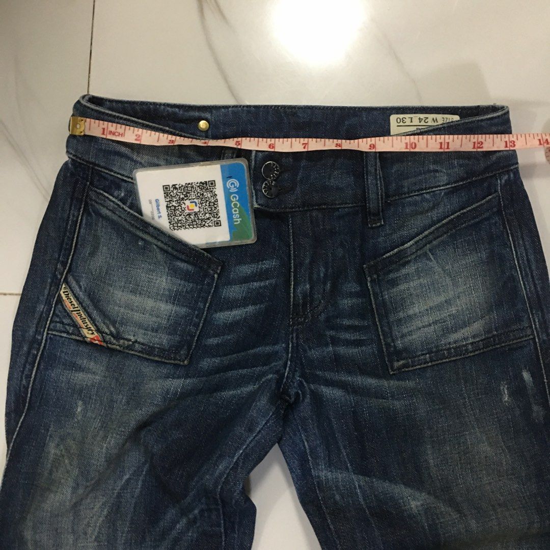 Diesel Denim Jeans Best Fit 25.5” (Category: Jeans) located in Pasay City. Submitted by gilbertso62551 (Listing ID 1469659562, Image 3). Description: - Brand: Diesel - Style: Denim jeans in dark blue wash - Size: W24 L30 (Waistband tag) - Measurements: Approx. 12.75” across the waist, 37" total length - Details: Front patch pockets with Diesel Industry red tag, back pockets with studded trim - Condition: Pre-owned with natural fading and distress