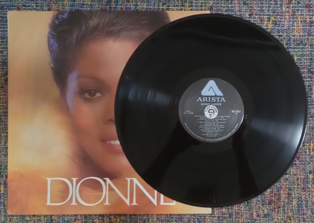 Dionne Warwick - Dionne LP Vinyl Record (Category: Vinyls) located in Quezon City. Submitted by plaka.o.plomo (Listing ID 1469607942, Image 3). Description: Artist(s) : Dionne Warwick Album : Dionne Year : 1979 Media : VG+ Color : Black Sleeve : VG+ No. : 1x Vinyl Size : 12" RPM : 33 Country : Canada Catalog No. : AB 4230 Tracklist : - Side 1 1. Who, What, When, Where, Why 3:15 2. After You 4:02 3. The Letter 3:11 4. I'll Never Love This Way Agai