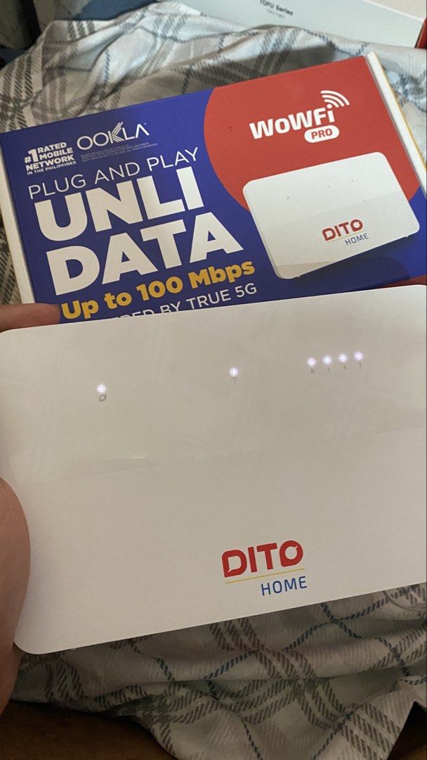DITO Home WOWFi Pro 5G Wireless Router (Category: Networking) located in Manila. Submitted by nilfheimx97875 (Listing ID 1469588596, Image 1). Description: Fs wala pang 1month old Model: DITO Home WOWFi Pro True 5G Wireless Router Condition: Like new, delivered on October 1, 2026 Setup: Easy plug-and-play Performance: Supports unli data up to 100 Mbps Inclusions: Complete with original box and Dito wowfi sim Reason for selling: Fiber na kami Loc: