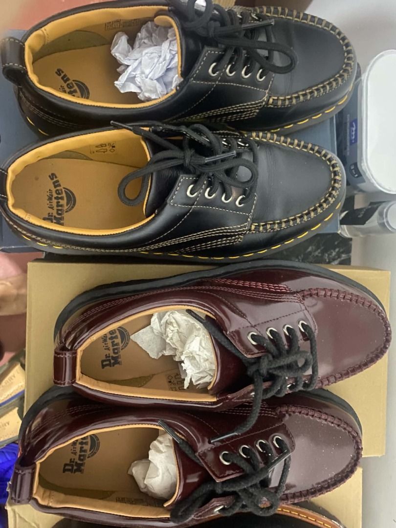 Dr. Martens Lace-Up Shoes Multiple Colors (Category: Casual Shoes) located in Caloocan City. Submitted by jherbergseller (Listing ID 1469705712, Image 2). Description: NEGOTIABLE PRICE ESPECIALLY IF BOUGHT AS PACK - 3 pairs of Dr. Martens LOWELL MOC TOE SHOES - Pair 1: Classic black smooth leather with yellow stitching "ANALINE" - Pair 2: Dark burgundy patent leather finish "CHERRY RED" - Pair 3: Black rough leather design "WILD GRAIN" - Iconic A