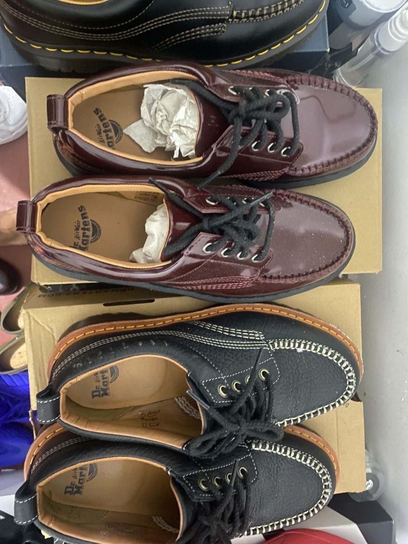 Dr. Martens Lace-Up Shoes Multiple Colors (Category: Casual Shoes) located in Caloocan City. Submitted by jherbergseller (Listing ID 1469705712, Image 3). Description: NEGOTIABLE PRICE ESPECIALLY IF BOUGHT AS PACK - 3 pairs of Dr. Martens LOWELL MOC TOE SHOES - Pair 1: Classic black smooth leather with yellow stitching "ANALINE" - Pair 2: Dark burgundy patent leather finish "CHERRY RED" - Pair 3: Black rough leather design "WILD GRAIN" - Iconic A