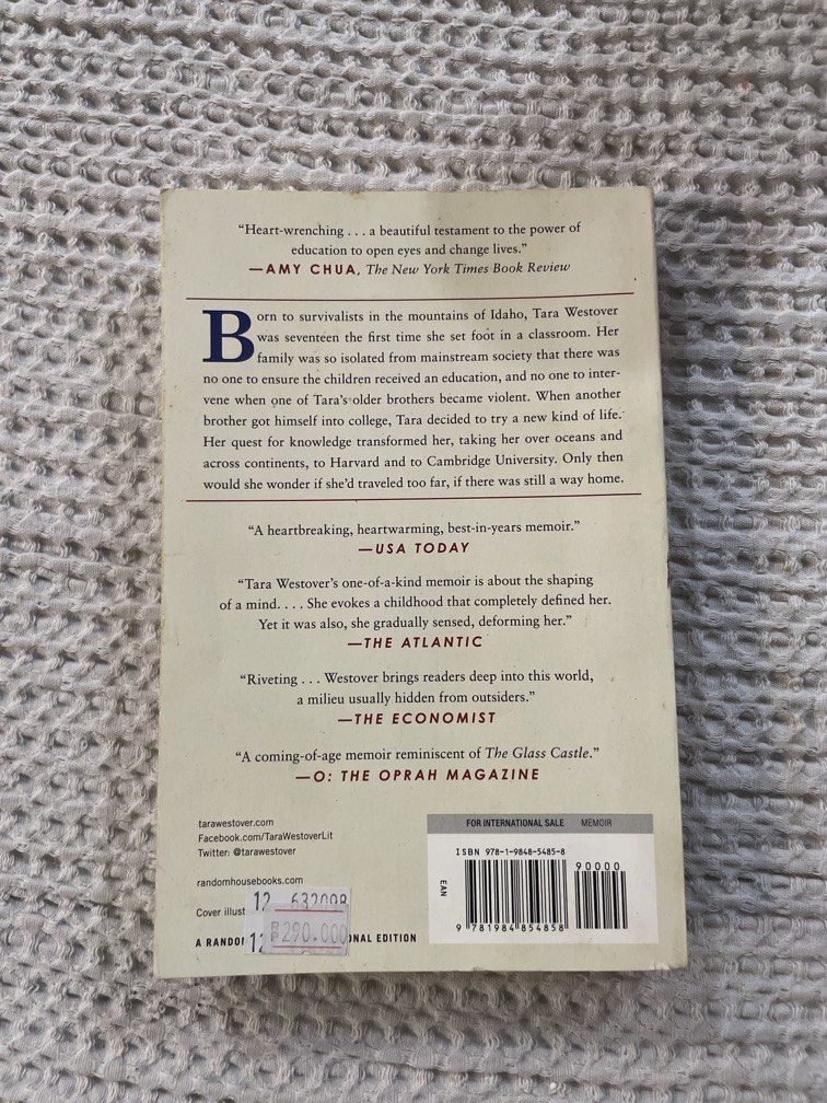 Educated: A Memoir by Tara Westover (Category: Storybooks) located in Las Pinas. Submitted by yourneighbortotoro (Listing ID 1469688260, Image 3). Description: Educated: A Memoir by Tara Westover 🎓 A breathtaking, #1 New York Times bestselling memoir about a young girl who, kept out of school by her survivalist family, goes on to earn a PhD from Cambridge University. 🔹 Title: Educated: A Memoir 🔹 Author: Tara Westover 🔹 Format: Paperback Non-