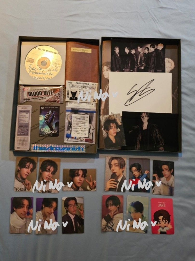 ENHYPEN JAKE Collector Bundle w/ US Signed Postcard + POBs + LDs (Category: K-Wave Merchandise) located in Manila. Submitted by jonginvincible (Listing ID 1469625699, Image 2). Description: Decluttering my Jake collection. All official. All in good condition. No visible damage but no to sensitive. 🔪 THE SIN : VANISH (TSV) • US Shop Signed Postcard • TSV Forbidden Photocard + Postcard Set •TSV Forbidden Album with complete inclusions 🔥 DESIRE : 