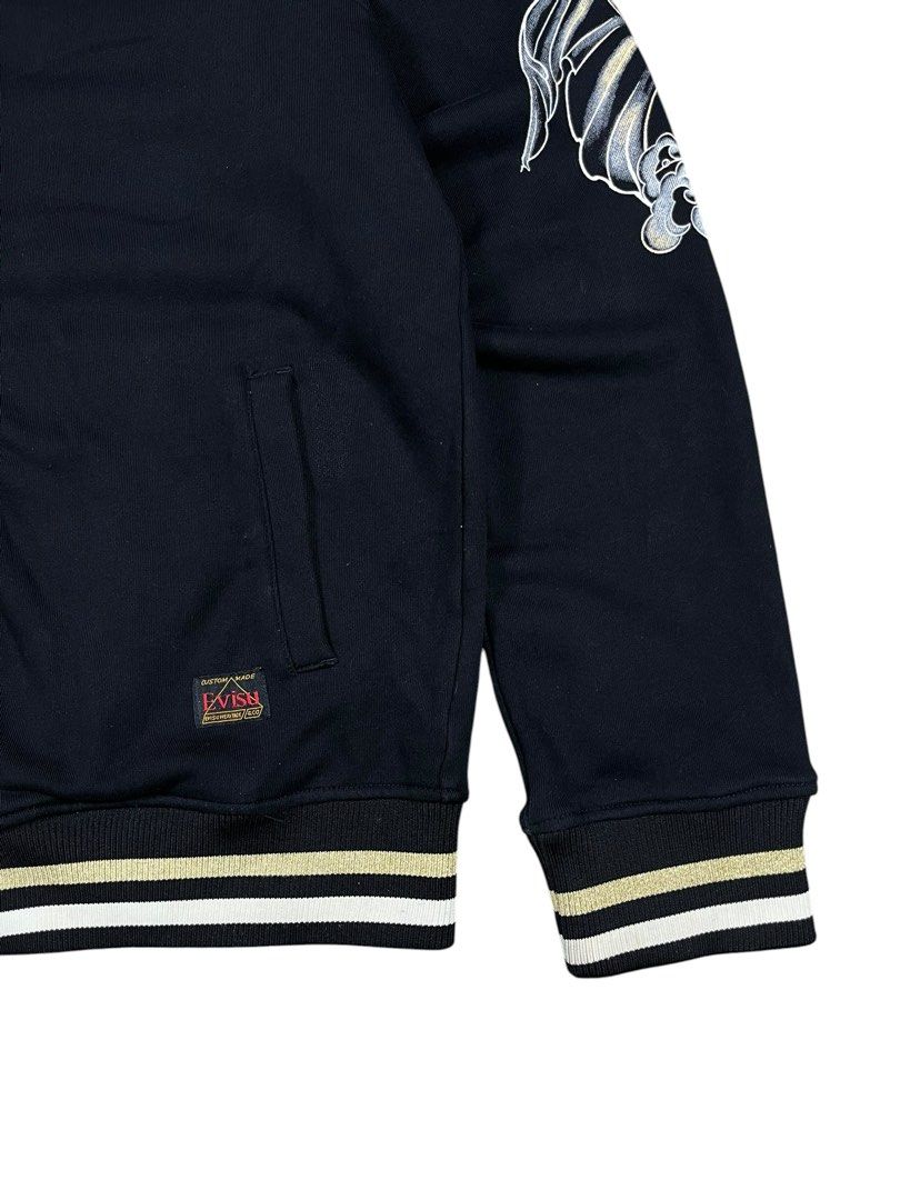 Evisu black zip-up hoodie (Category: Coats, Jackets and Outerwear) located in Bacolod City. Submitted by piquedup.ph_v2 (Listing ID 1469713629, Image 3). Description: Evisu black zip-up hoodie -Authentic Size: Large| 22x28 Condition: Excellent Color rate: 9.5/10 (Color may vary to lighting) Flaws: none.