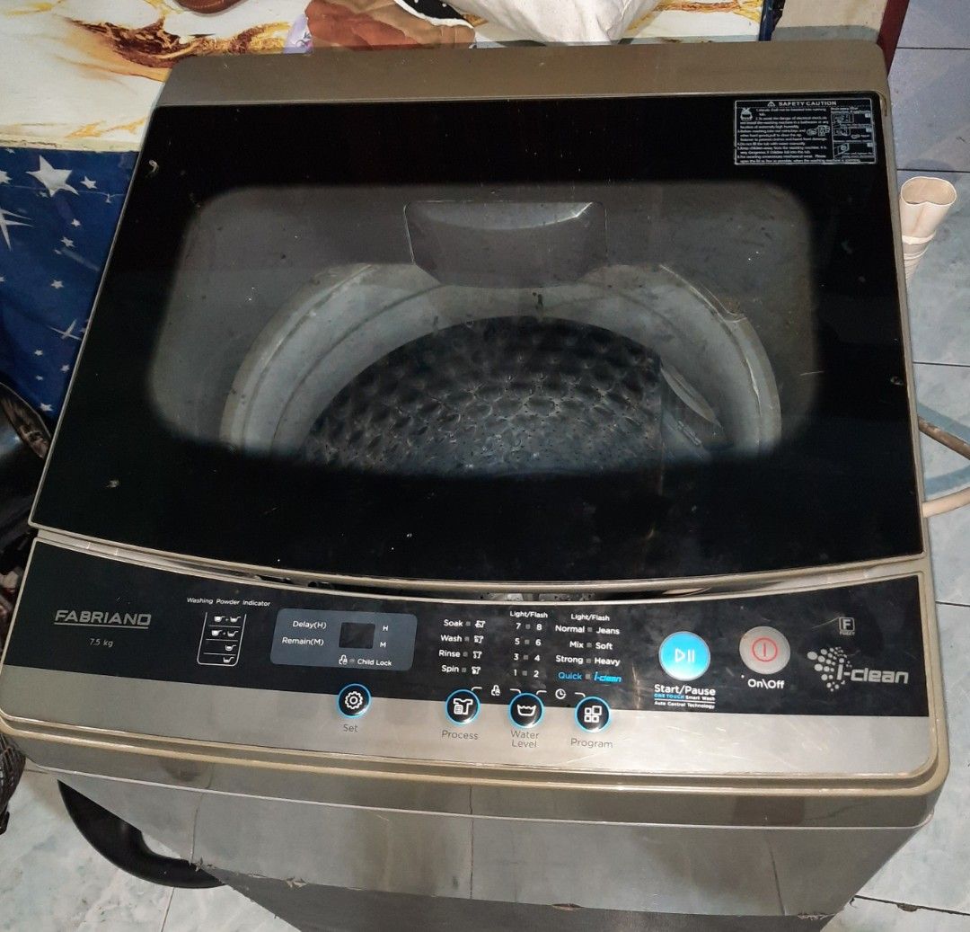 Fabriano 7.5 kg Top Load Washing Machine (Category: Washing Machines and Dryers) located in Pasig City. Submitted by mikaza.eren.armin (Listing ID 1469689496, Image 1). Description: - Brand/Model: Fabriano Washing Machine - Capacity: 7.5 kg (ideal for standard household laundry) - Design: Top load with durable glass door and clear LED display - Controls: User-friendly digital control panel with easy buttons - Wash Programs: Normal, jeans, soft, s