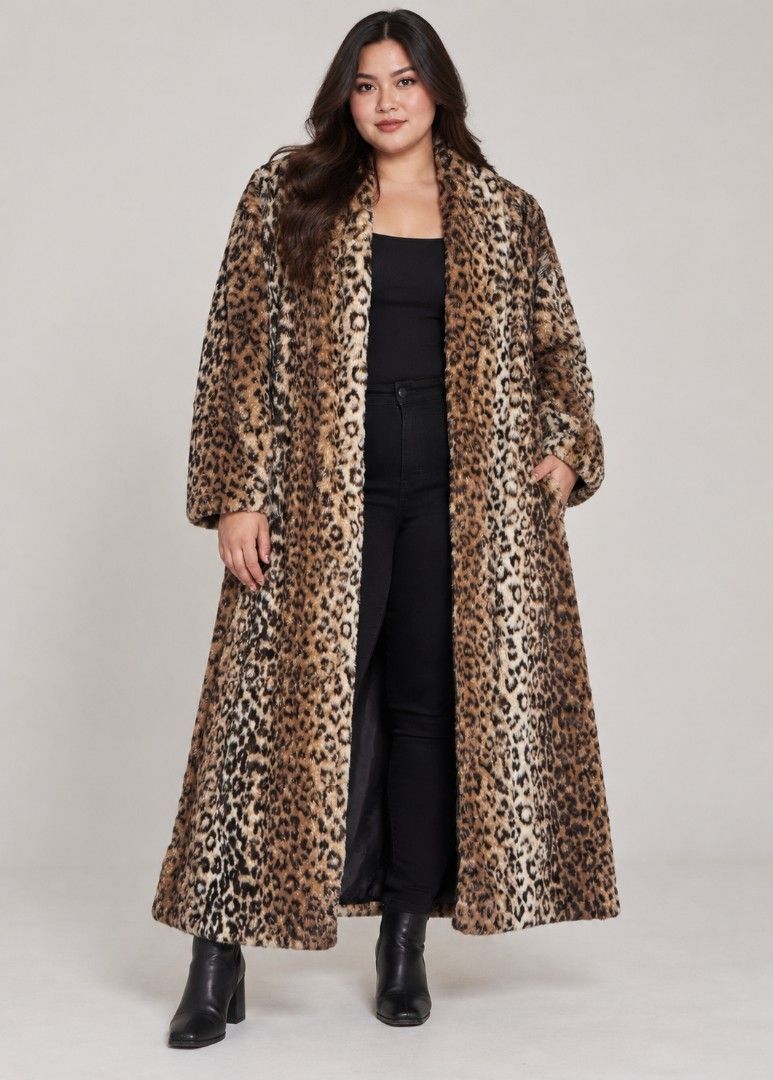 Faux Fur Leopard Print Long Winter Coat (Category: Coats, Jackets and Outerwear) located in Batangas. Submitted by yanaspreloved1 (Listing ID 1469697662, Image 1). Description: Long leopard print coat in brown and black tones. Made with soft faux fur material. Open front design with a shawl collar. Fully lined inside in solid black fabric. Hits around ankle length depending on height. Warm statement piece for cold weather outfits. Clean overall l