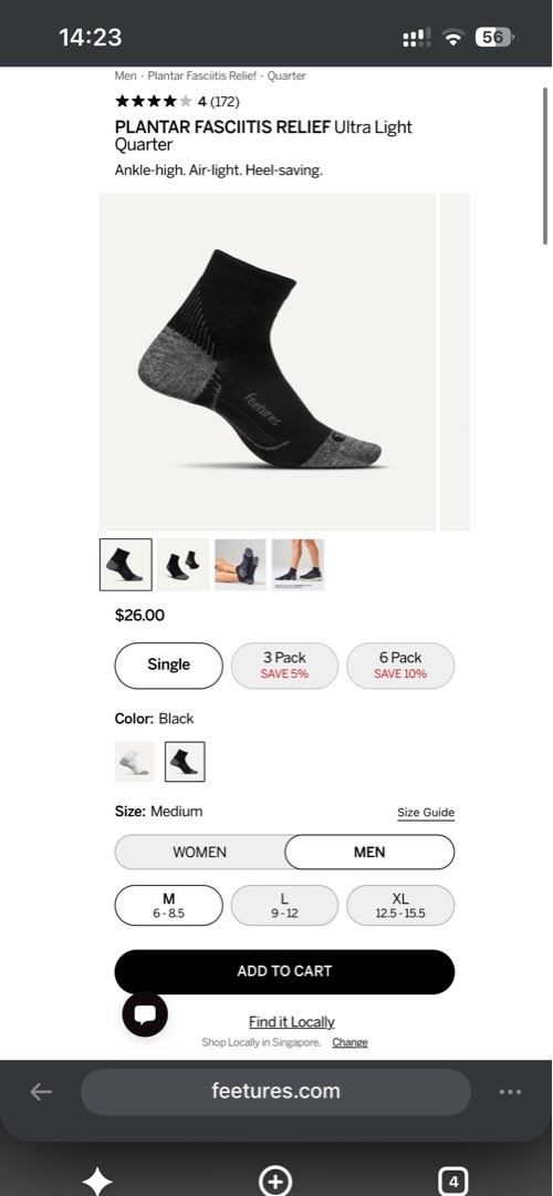 Feetures PLANTAR FASCIITIS RELIEF Ultra Light Quarter - Men M Size, Men ...
