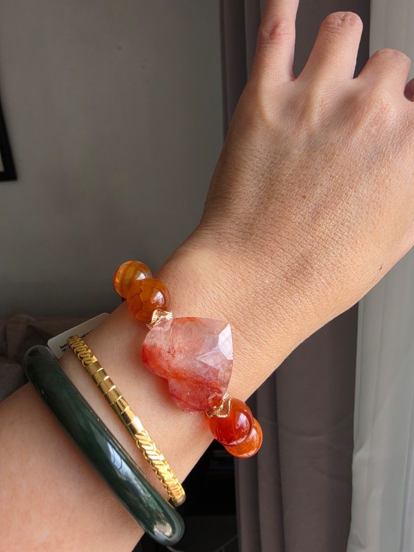 Fire Quartz heart charms bracelet (Category: Bracelets) located in Manila. Submitted by cavalierdolls (Listing ID 1469575579, Image 3). Description: 🔥❤️ FIRE QUARTZ HEART CHARMS BRACELET ❤️🔥 Fiery shades of red, orange, and golden amber come together in this stunning bracelet! ✨🧡 Featuring a gorgeous faceted Fire Quartz heart charm paired with glowing orange-red beads and elegant gold-tone accents, this bracelet is a beautiful statement piece 