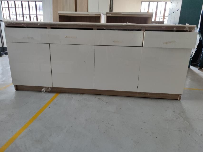 Floor Cabinet with Drawers (Category: Shelves, Cabinets & Racks) located in Quezon City. Submitted by integrated-contractor (Listing ID 1469583839, Image 1). Description: FOR SALE!! Floor Cabinet with Multiple drawers and cabinet doors - Color White - Made by Plywood-colored based and interior - Multiple Drawers and cabinet doors with 8 shelves & 4 Drawers - Size: 71 1/2" x 18" x 32" For more inquiry kindly contact Miss Angie 09088154577 .