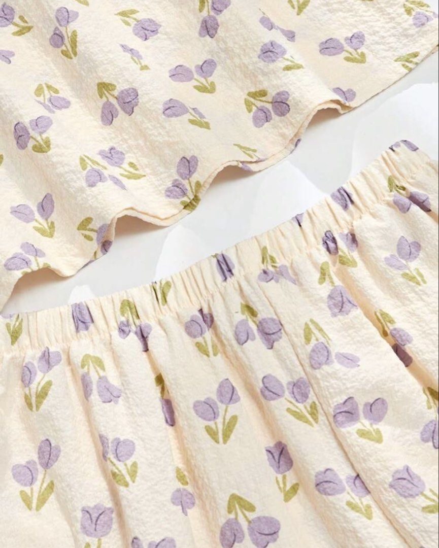 Floral Pajama Set (Category: Sets or Coordinates) located in Iba. Submitted by wear1tagain (Listing ID 1469709837, Image 3). Description: ~ Beige/Purple ~ 30 waistline ~ 36 bust ~ Large on tag ~ From Shein ~ Original price : ₱367 ••••••••••••••••••• ~ J&T Delivery (outside Zambales) ~ Meet up within Palanginan, Zambales (at CSI Mall) ~ Shipping/Delivery fee shall be shouldered by the buyer.
