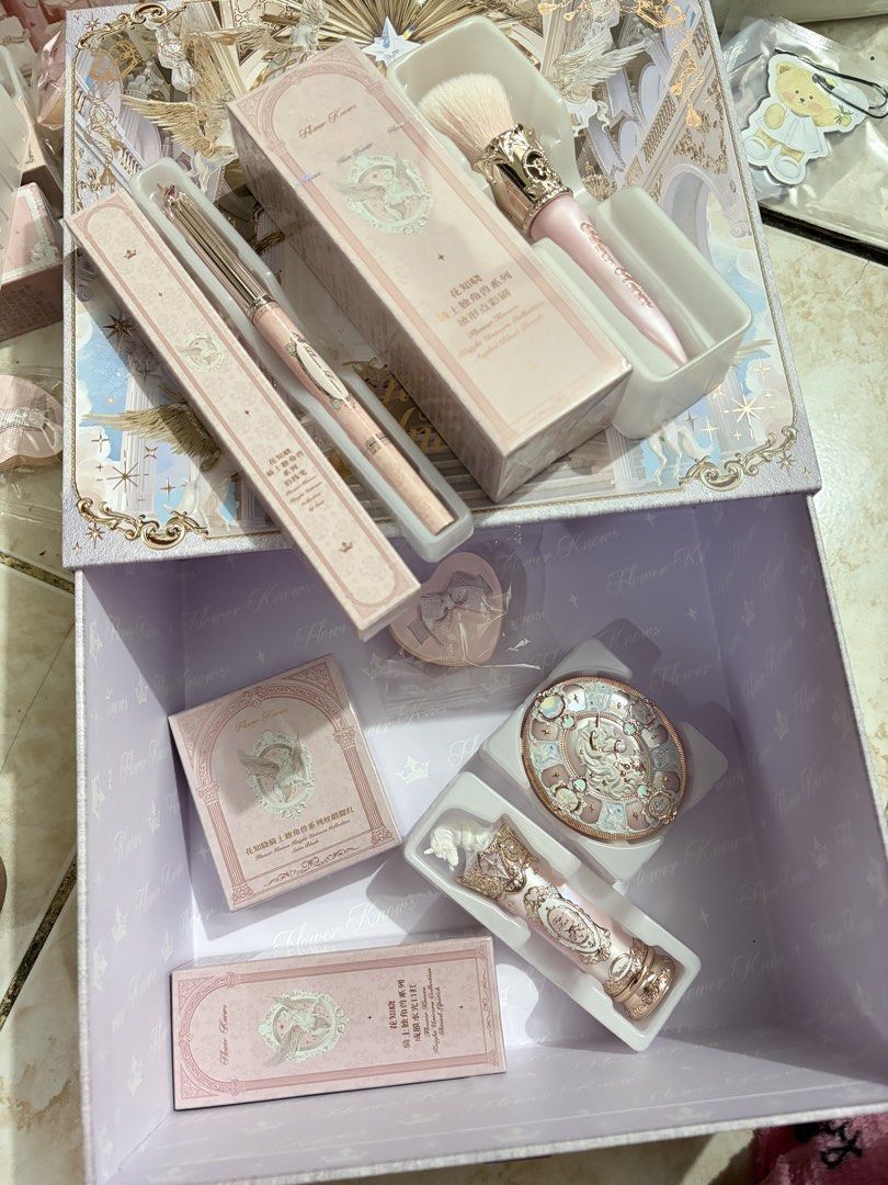 Flower Knows Knight Unicorn Collection Makeup Gift Box (Category: Makeup) located in Caloocan City. Submitted by Mariane_ (Listing ID 1469736694, Image 1). Description: - Brand: Flower Knows - Collection: Knight Unicorn Collection - Condition: Brand new, 100% unused in original boxes with decorative gift box - Includes: Blush (Carousel Waltz), angled blush brush, dual-ended lip liner (Soft Strawberry), water tint lipstick (Coronation), and more �