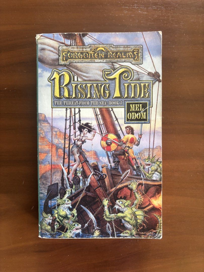 Forgotten Realms Rising Tide Novel Book 1 Mel Odom (Category: Storybooks) located in San Narciso. Submitted by bel2408 (Listing ID 1469578459, Image 1). Description: - Title: Rising Tide by Mel Odom - Series: Book 1 of The Threat from the Sea - Genre: Forgotten Realms Fantasy Paperback - Art: Classic cover featuring ships and sea creatures - Condition: Great read, clear text, and spine intact - Ideal for: D&D fans and fantasy collectors - Mode of
