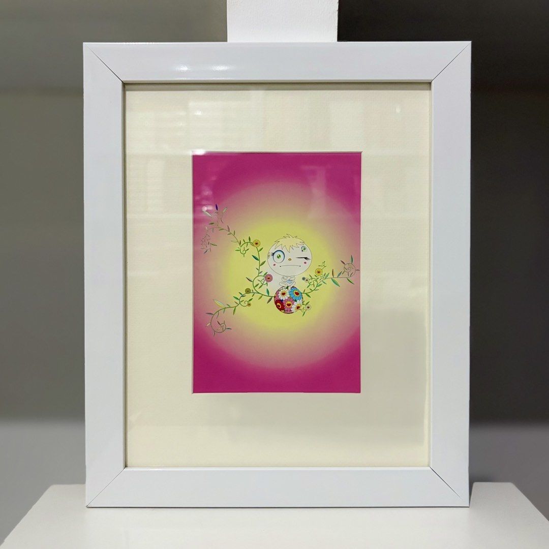 Framed Takashi Murakami Postcard “GENKI Ball” (Category: Art & Prints) located in Santa Rosa. Submitted by shikaricollectibles (Listing ID 1469635185, Image 1). Description: Framed Takashi Murakami Postcard “GENKI Ball” An art postcard featuring Takashi Murakami, released in 2001. Postcard Size: 6.9 x 4.75 inches Frame Size: 12.3 x 10.1 inches Frame Thickness: 1 inches Frame Color: White Glazing: Glass Mat Border: 2 Inches Mat Color: Off-white.